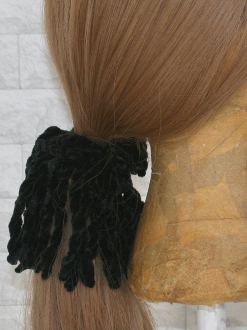 HAND CRAFTED Hair Scrunchie Fringe Crochet Kids Chenille Velvet Oversized Black